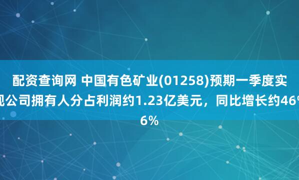 配资查询网 中国有色矿业(01258)预期一季度实现公司拥有人分占利润约1.23亿美元，同比增长约46%